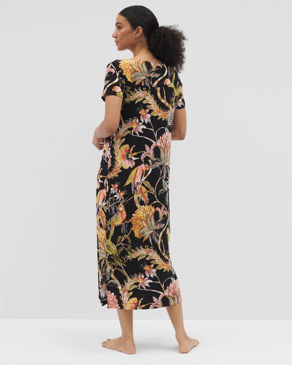 【YOURNUS】Night Printing Half Sleeve Cool Nights Short Sleeve Long Sleepshirt - Soma